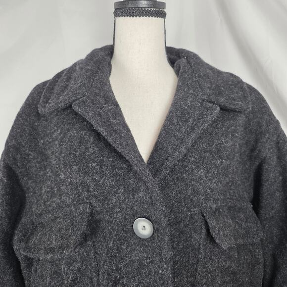 Vintage Eddie Bauer Women Large Tall Wool Blend Charcoal Button Coat Made in USA - Picture 5 of 10